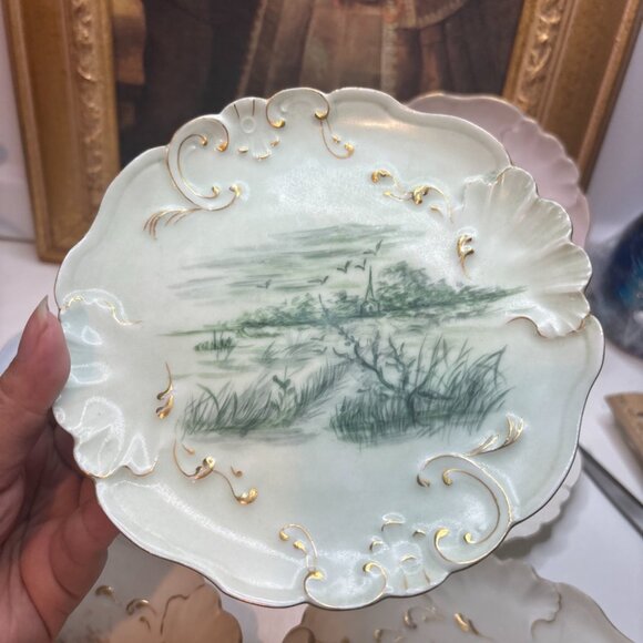 6 Hand Painted Plates Wetland Scenes Vtg J.P. Limoges France 6”W - Picture 4 of 16